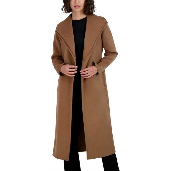 NEW ELIE TAHARI maxi double face belted wrap coat in camel - Picture 4 of 5